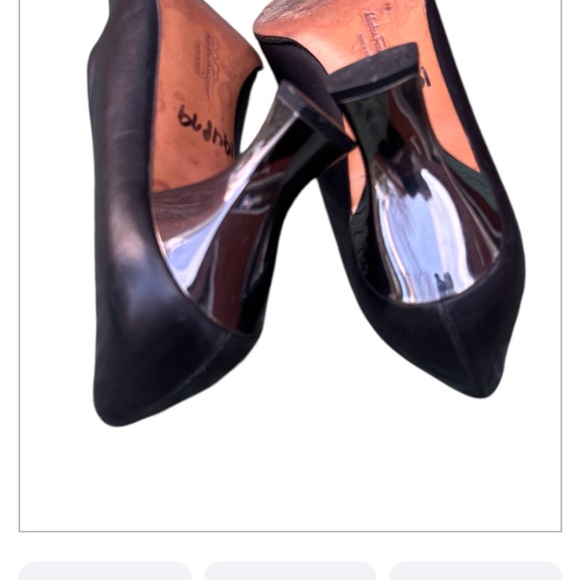 Vintage Salvatore Ferragamo Black Leather Heels Pumps Metallic heel 9 1/2 2A - Picture 9 of 13